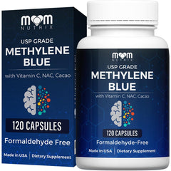 Front view of MOM Nutrix Methylene Blue capsules bottle