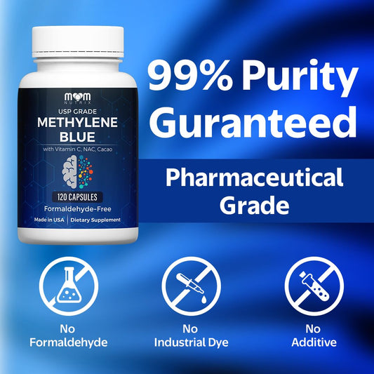 MOM Nutrix Methylene Blue bottle with packaging on white background