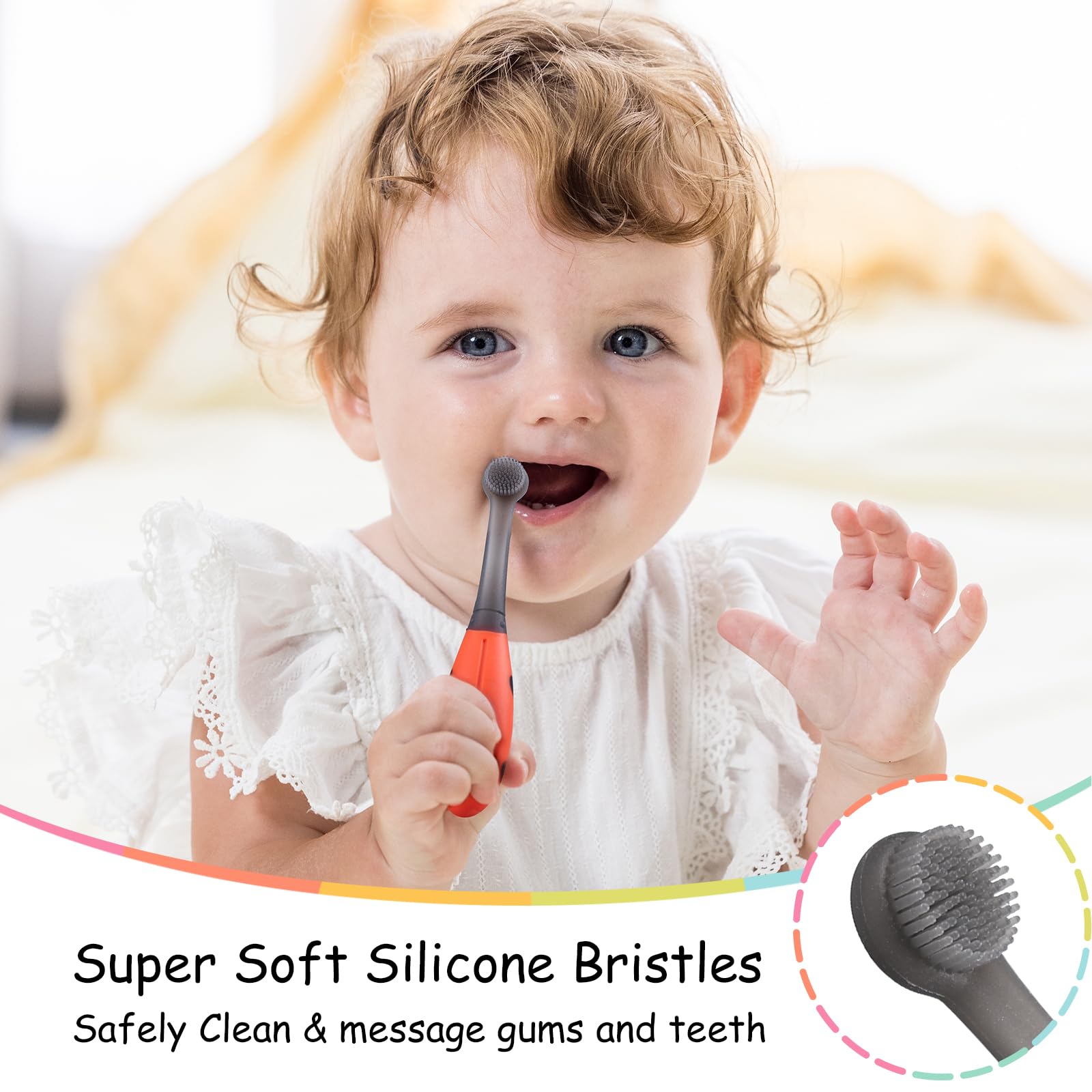 Curved head designed for baby's mouth and gums
