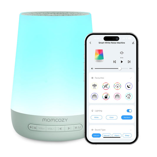 Momcozy baby sound machine green front view for soothing sleep preparation