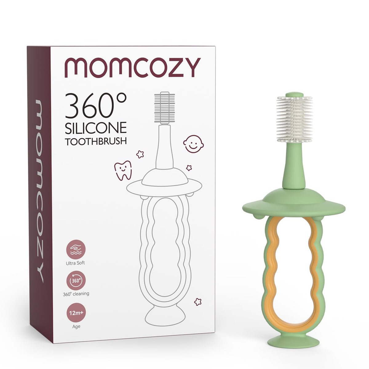 Momcozy baby toothbrush green front view