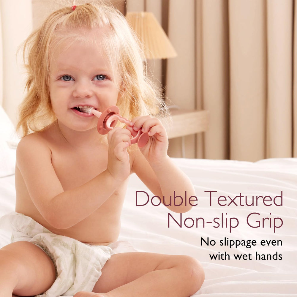 Non-slip grip handle of Momcozy baby toothbrush