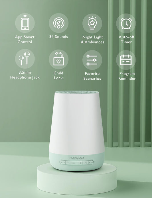 Momcozy green night light on provides soft nursery illumination for bedtime