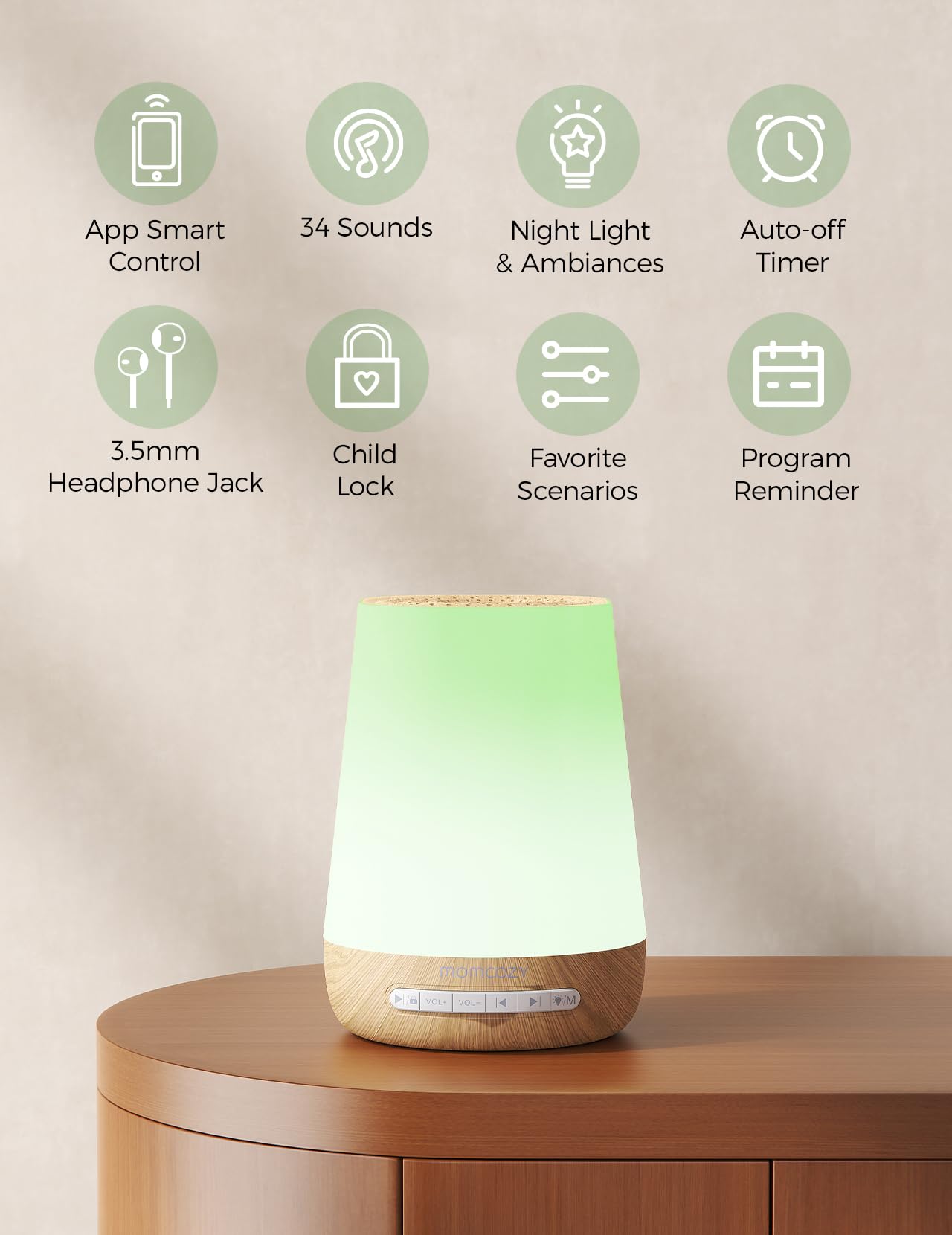 Momcozy night light with seven colors creates soothing nursery ambiance.