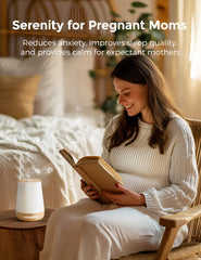 Momcozy 34-sound library icon set showcases diverse white noise, lullabies, and nature options.