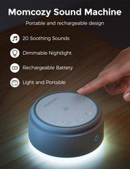 Close up of Momcozy sound machine 20 sounds display for soothing routines
