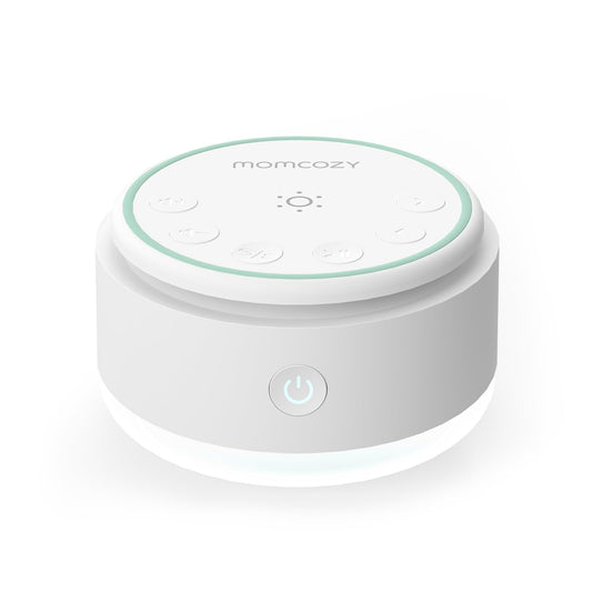 Momcozy sound machine in baby lamp front view showing gentle night light for bedtime