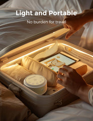 Momcozy travel-compact design image emphasizes easy packing and hotel room setup
