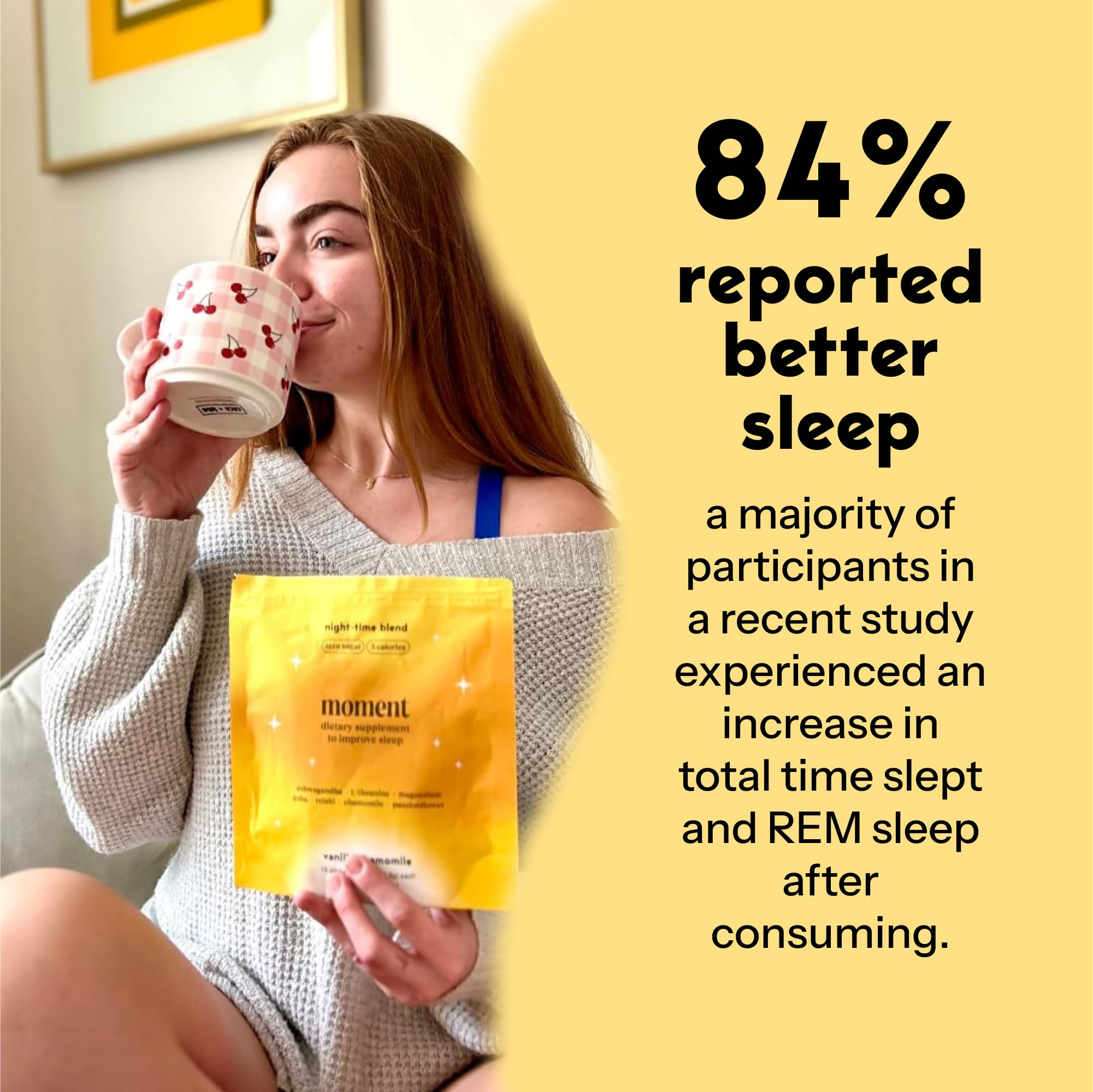 Keto-friendly, zero sugar and zero caffeine Moment Sleep Tea packaging