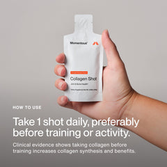 Momentous Collagen Shot on-the-go packet ideal for athletes and busy days.