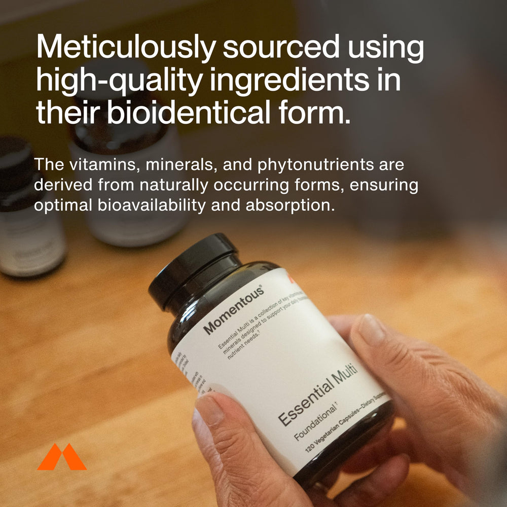 Gluten-free symbol next to Momentous multivitamin packaging