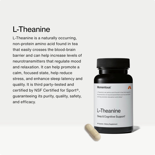 Close-up of Momentous L-Theanine 200 mg capsules
