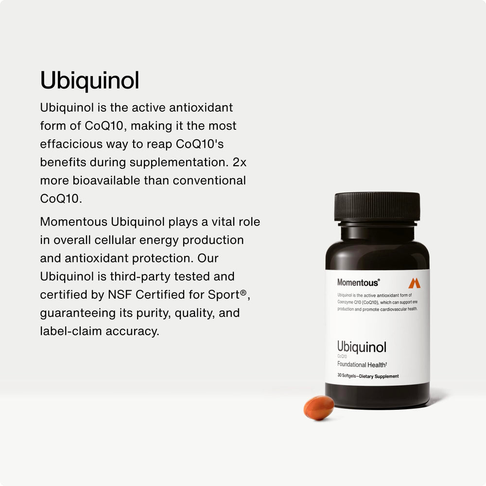 Product packshot of Momentous Ubiquinol softgels