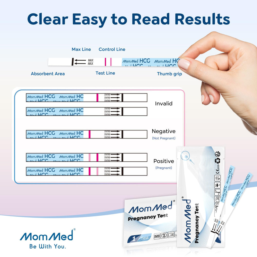Close-up of a pregnancy test strip with control line (25mIU sensitivity)