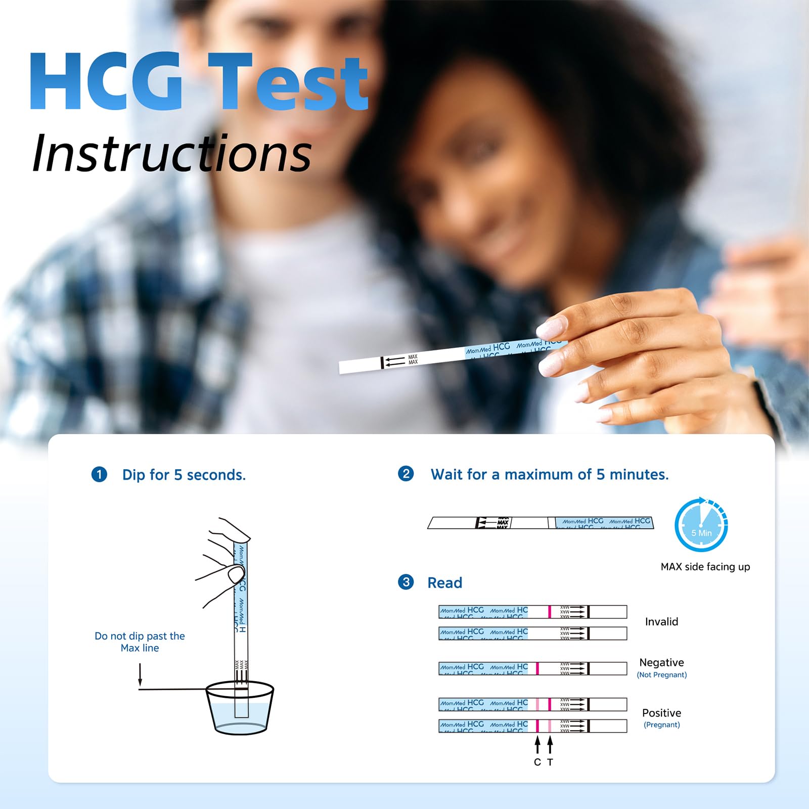 Individually sealed hygienic MomMed pregnancy test strips