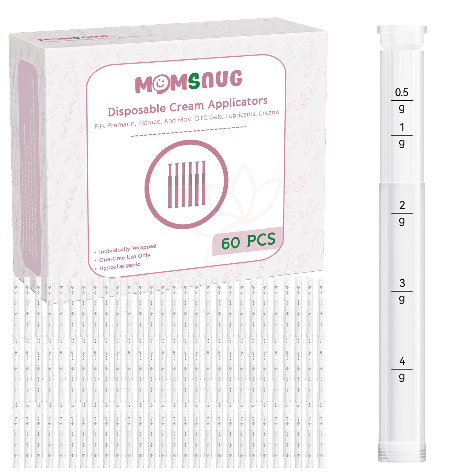 Momsnug disposable vaginal applicator with round-tip design for gentle insertion and comfort.