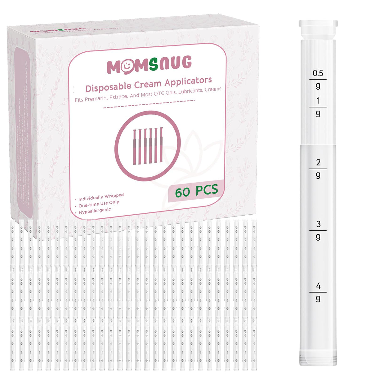 Momsnug disposable vaginal applicator with round-tip design for gentle insertion and comfort.