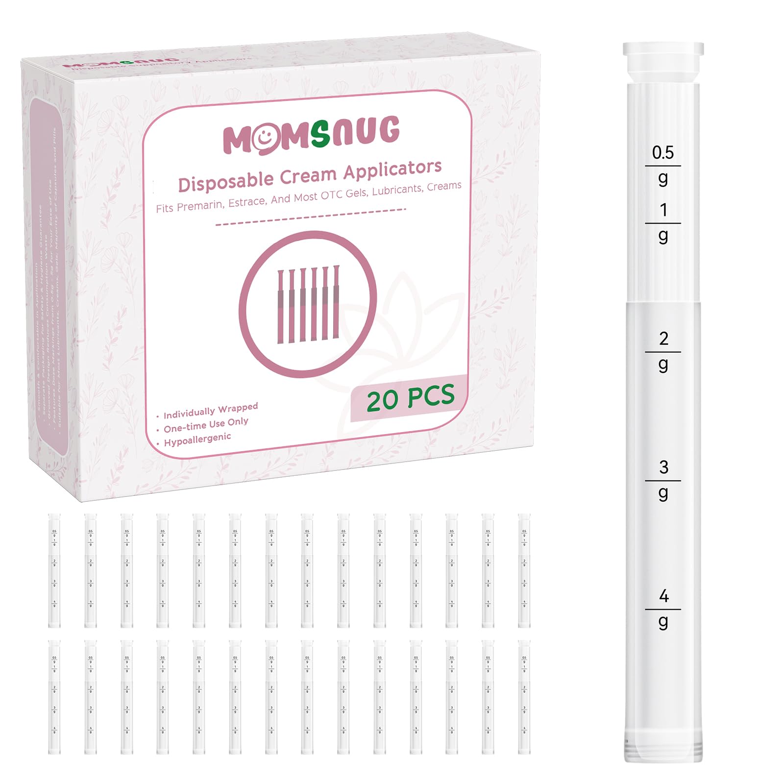 Momsnug disposable vaginal applicator with round tip for gentle, comfortable insertion