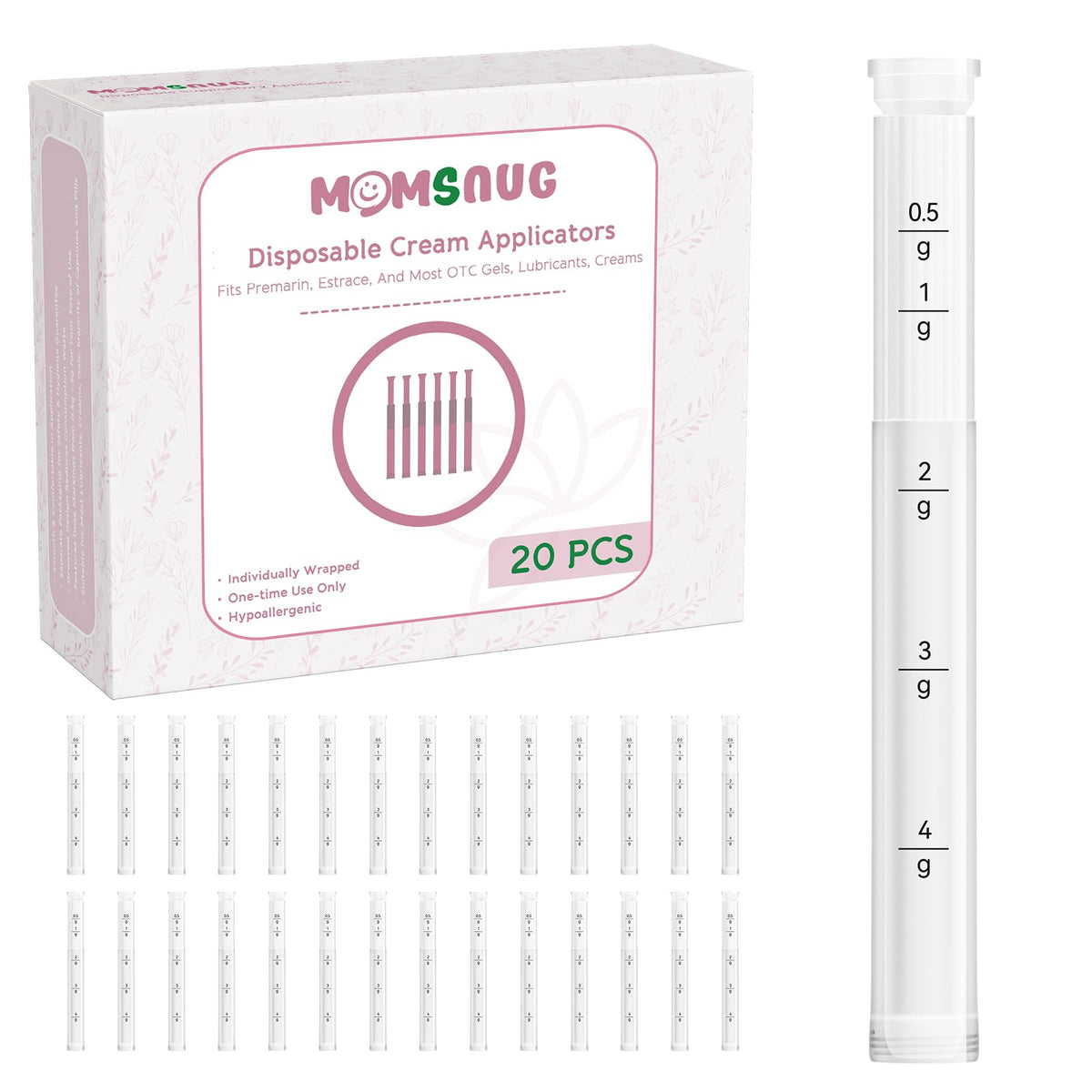 Momsnug disposable vaginal applicator with round tip for gentle, comfortable insertion