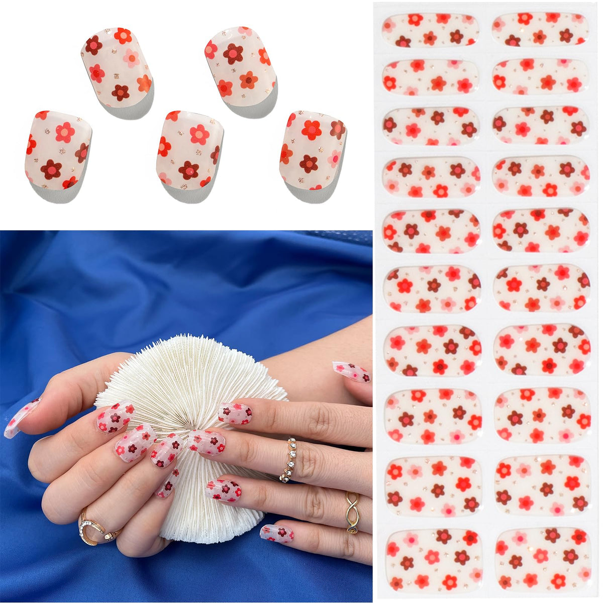 MOMSON gel nail wraps with small flowers for at-home salon-like manicure