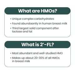 Close-up of 2'-FL HMO ingredient label on bottle