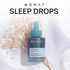 Dropper bottle dispensing MONAT Sleep Drops under tongue