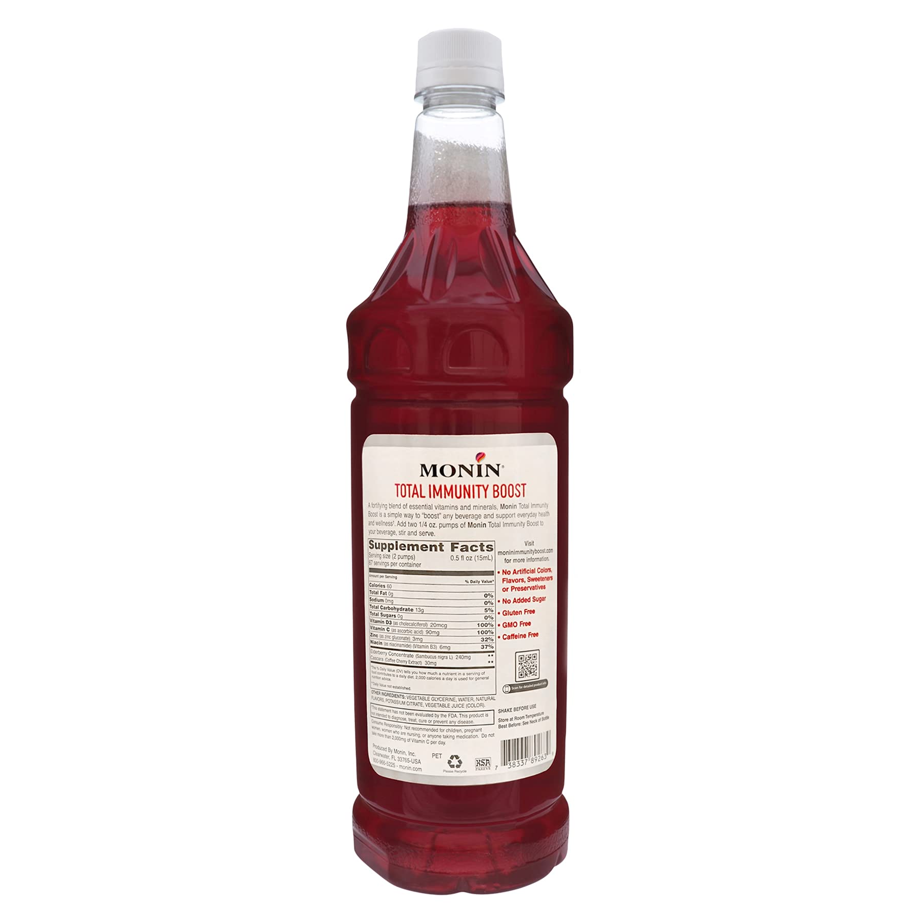 Back view of Monin Total Immunity Boost bottle with pump