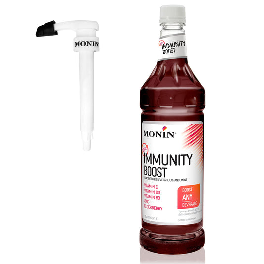 Front view of Monin Total Immunity Boost bottle with pump