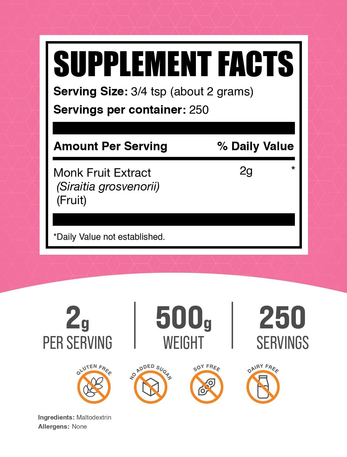Luo Han Guo Monk Fruit Extract Powder 2g per Serving