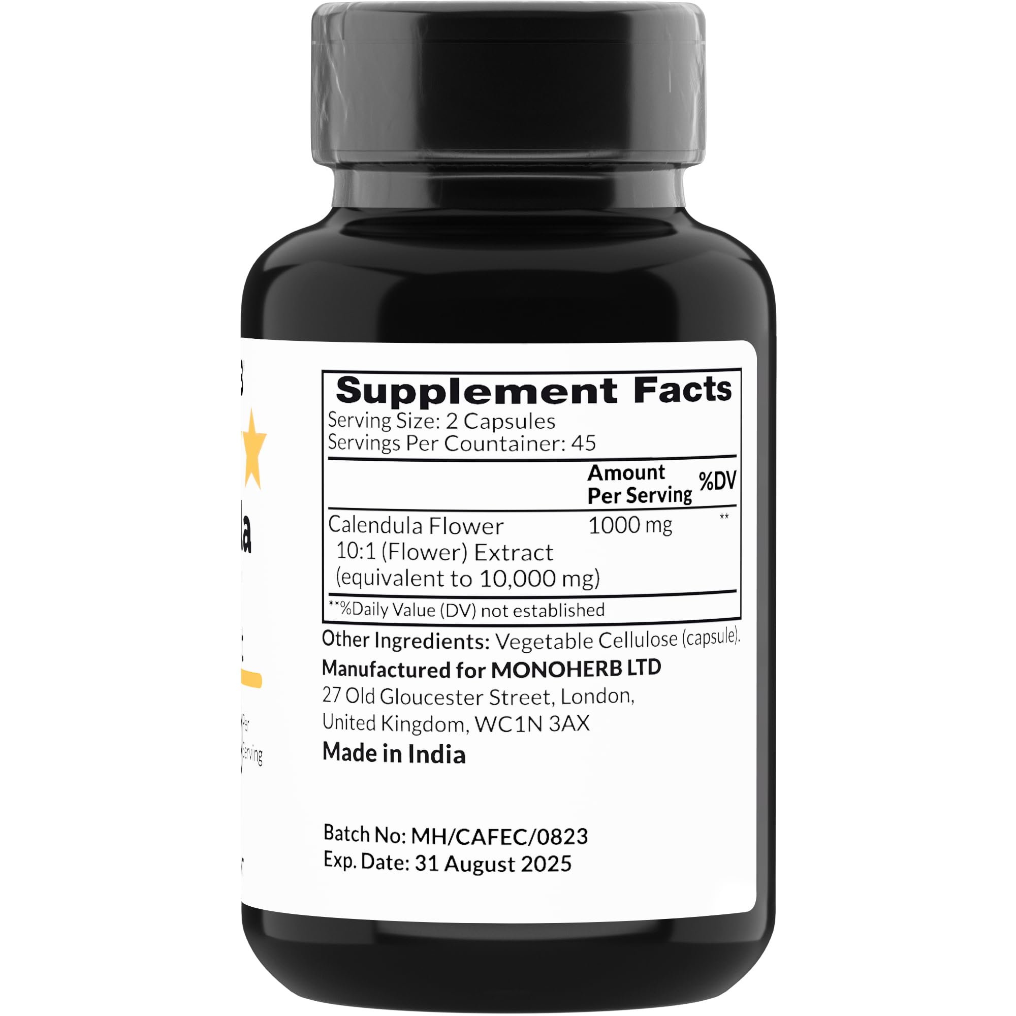 Calendula flower extract capsules 1000 mg close-up