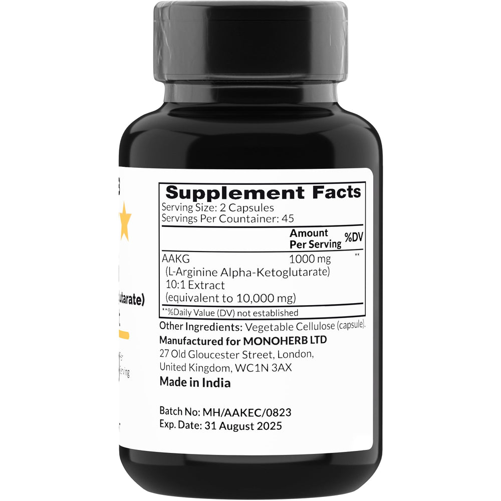Close-up of L-Arginine Alpha-Ketoglutarate capsules (vegetarian)