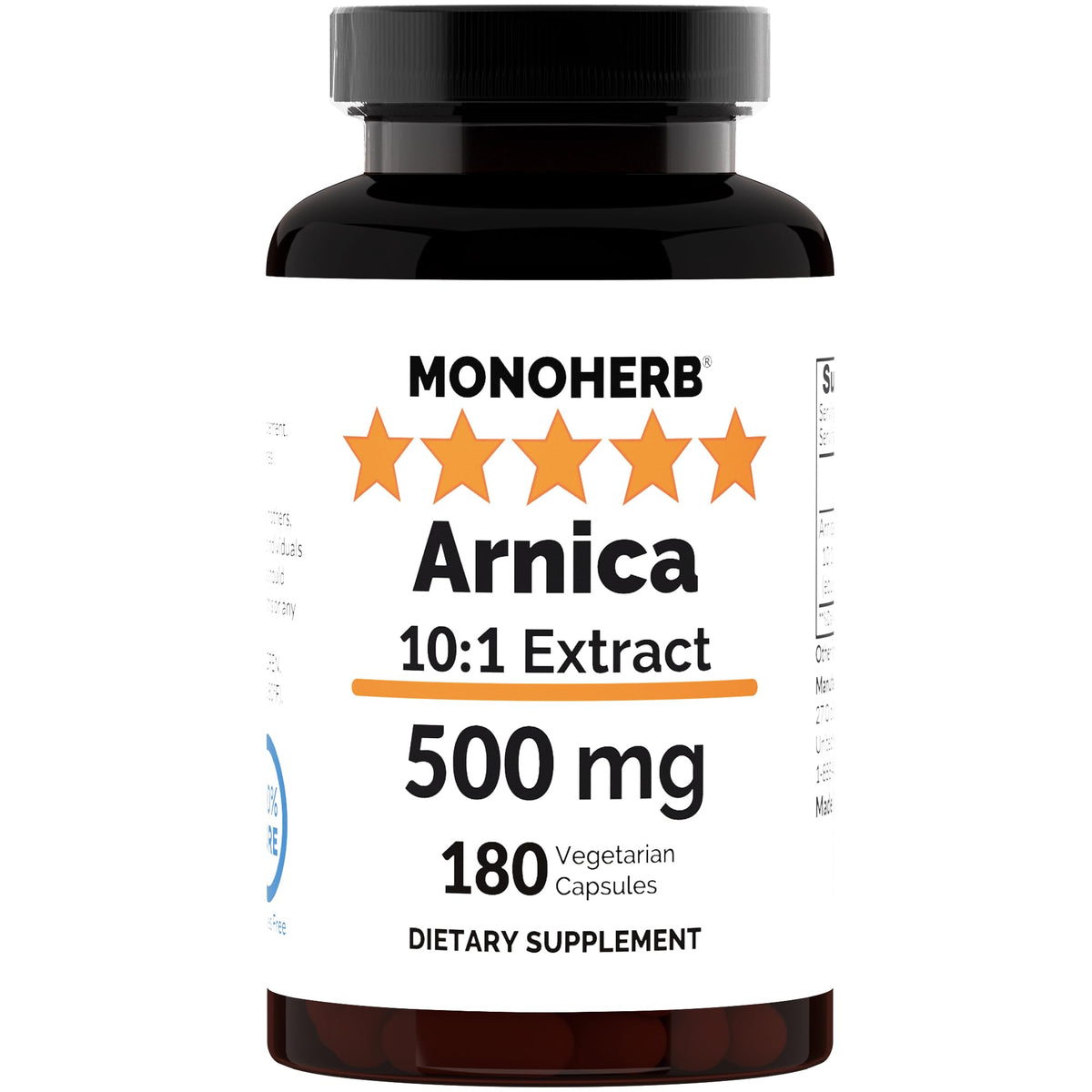 MONOHERB Arnica Extract 500 mg - 180 Capsules bottle front view