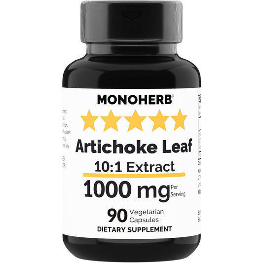 Bottle of MONOHERB Artichoke Leaf Extract 1000 mg with 90 vegetarian capsules