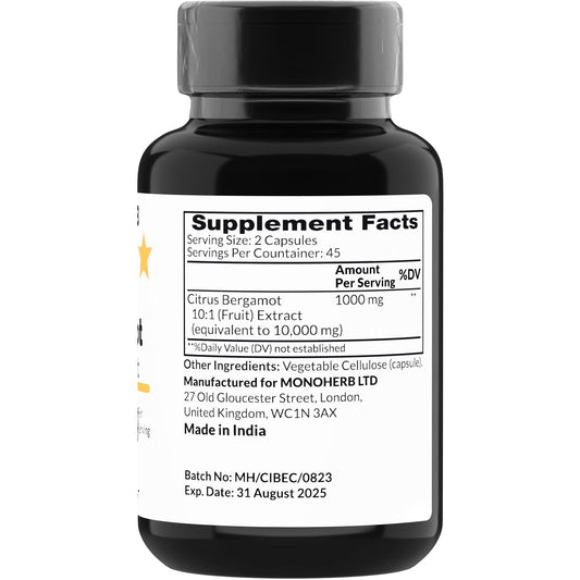 Close-up of MONOHERB Citrus Bergamot Extract 1000 mg capsules