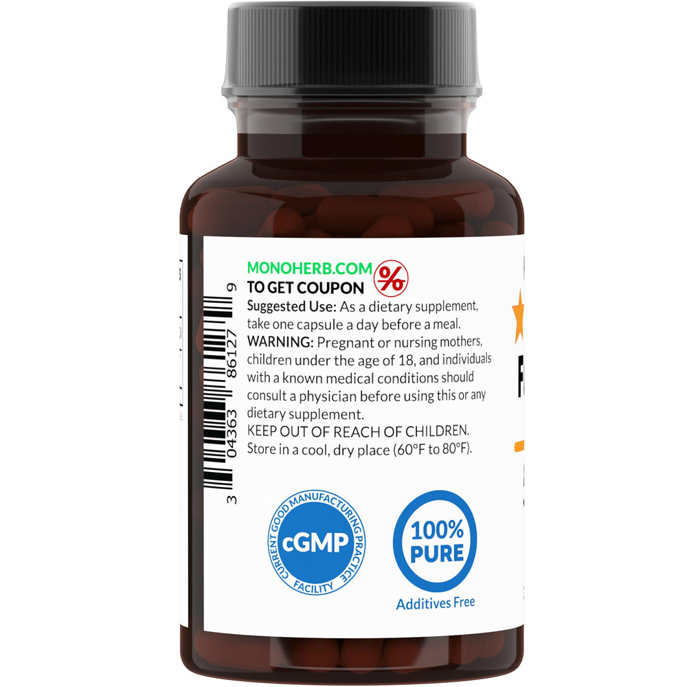 MONOHERB Fucoidan bottle with 90 capsules on white background