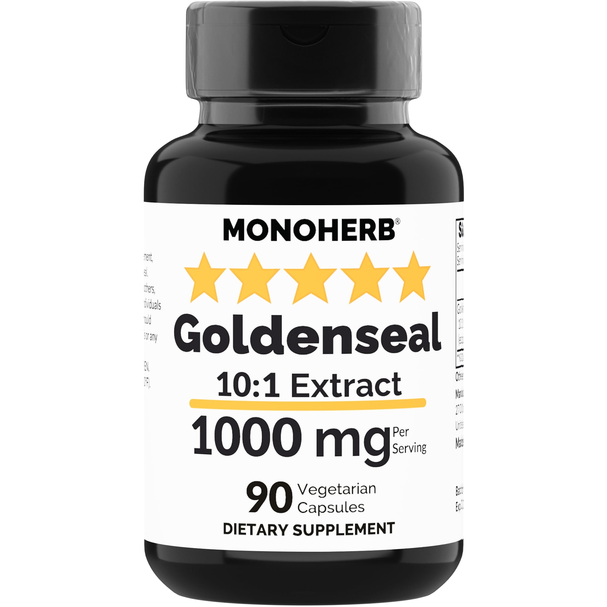 MONOHERB Goldenseal Extract 1000 mg bottle - 90 vegetarian capsules