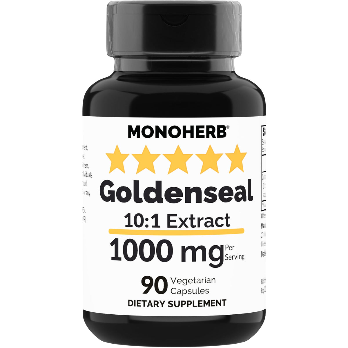 MONOHERB Goldenseal Extract 1000 mg bottle - 90 vegetarian capsules