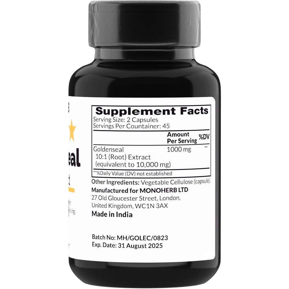 MONOHERB Goldenseal Extract 1000 mg packaging and capsules