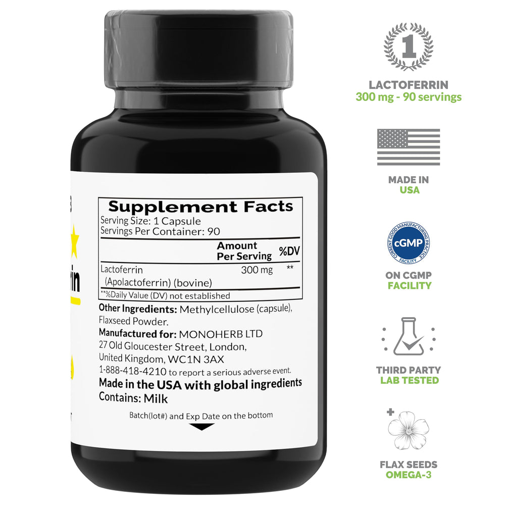 Lactoferrin 300 mg capsules in bottle