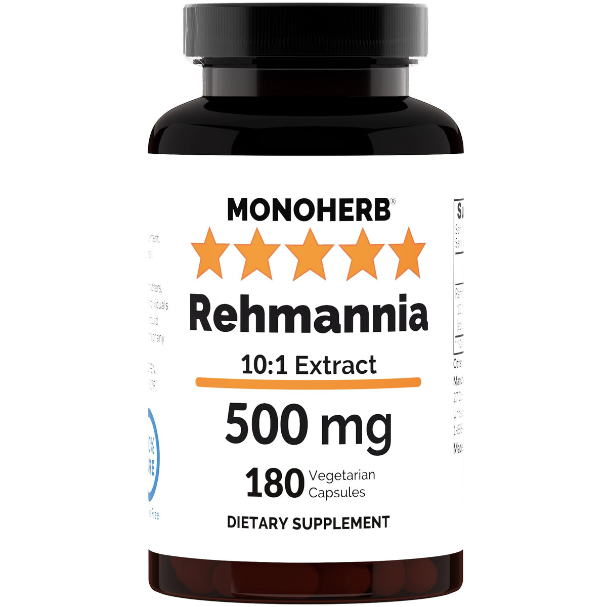 MONOHERB Rehmannia Extract 500 mg bottle label