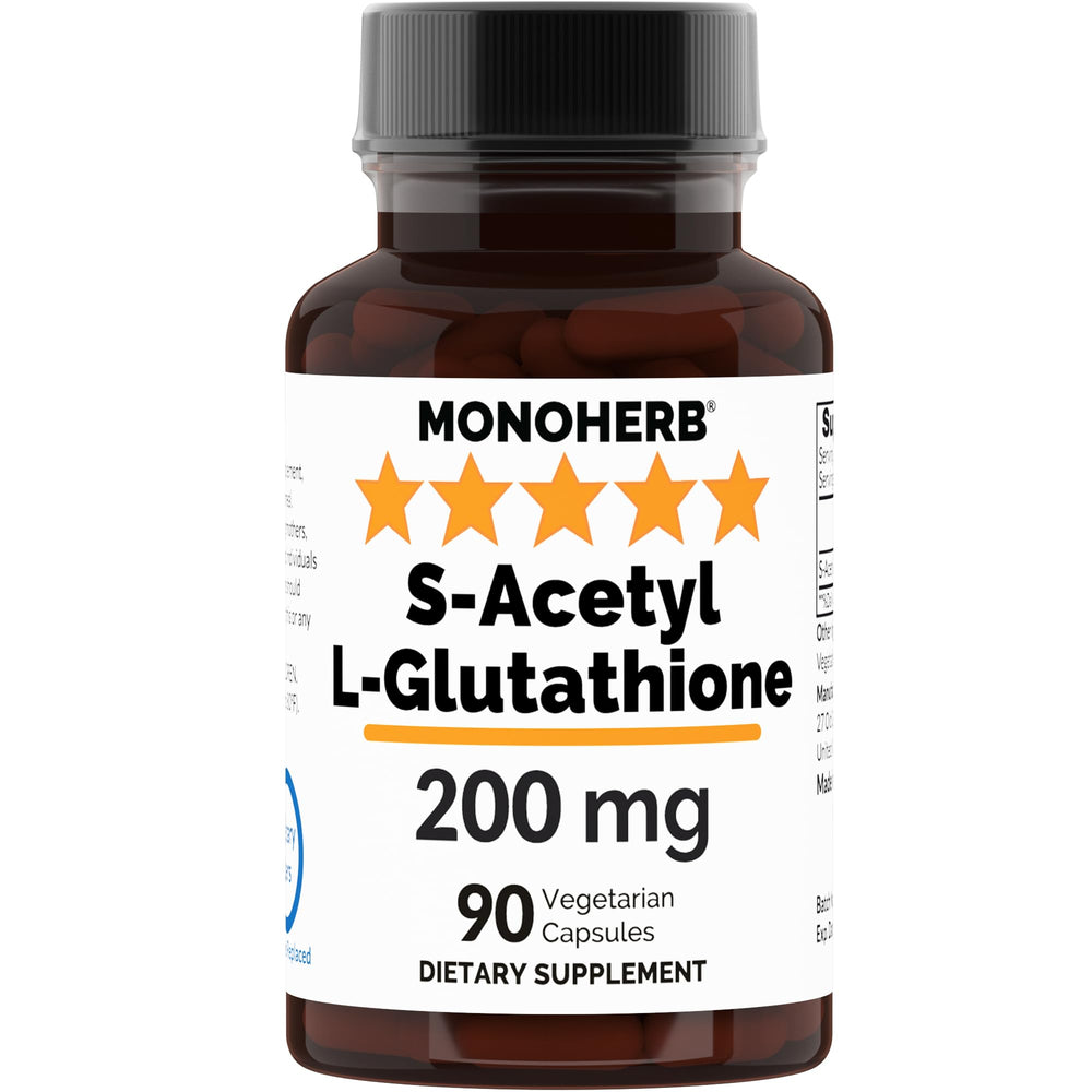 MONOHERB S-Acetyl L-glutathione 200mg bottle with 90 vegetarian capsules