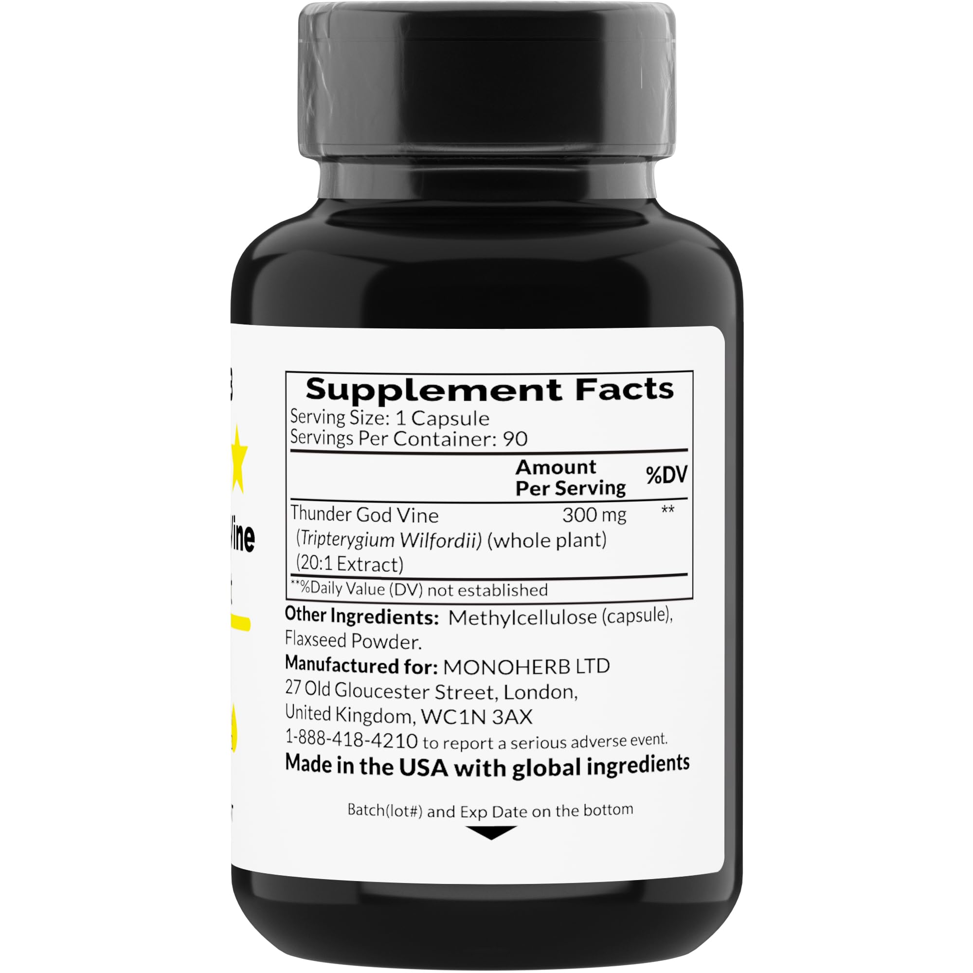 Thunder God Vine 20:1 extract with flaxseed extract in 90 vegan capsules