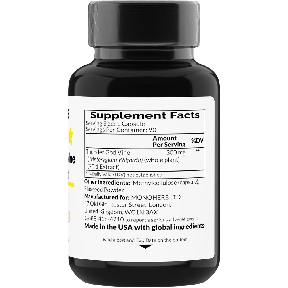 Thunder God Vine 20:1 extract with flaxseed extract in 90 vegan capsules