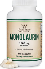 Bottle of Double Wood Monolaurin Immune Support 1000mg, 210 capsules, vegan safe and gluten-free