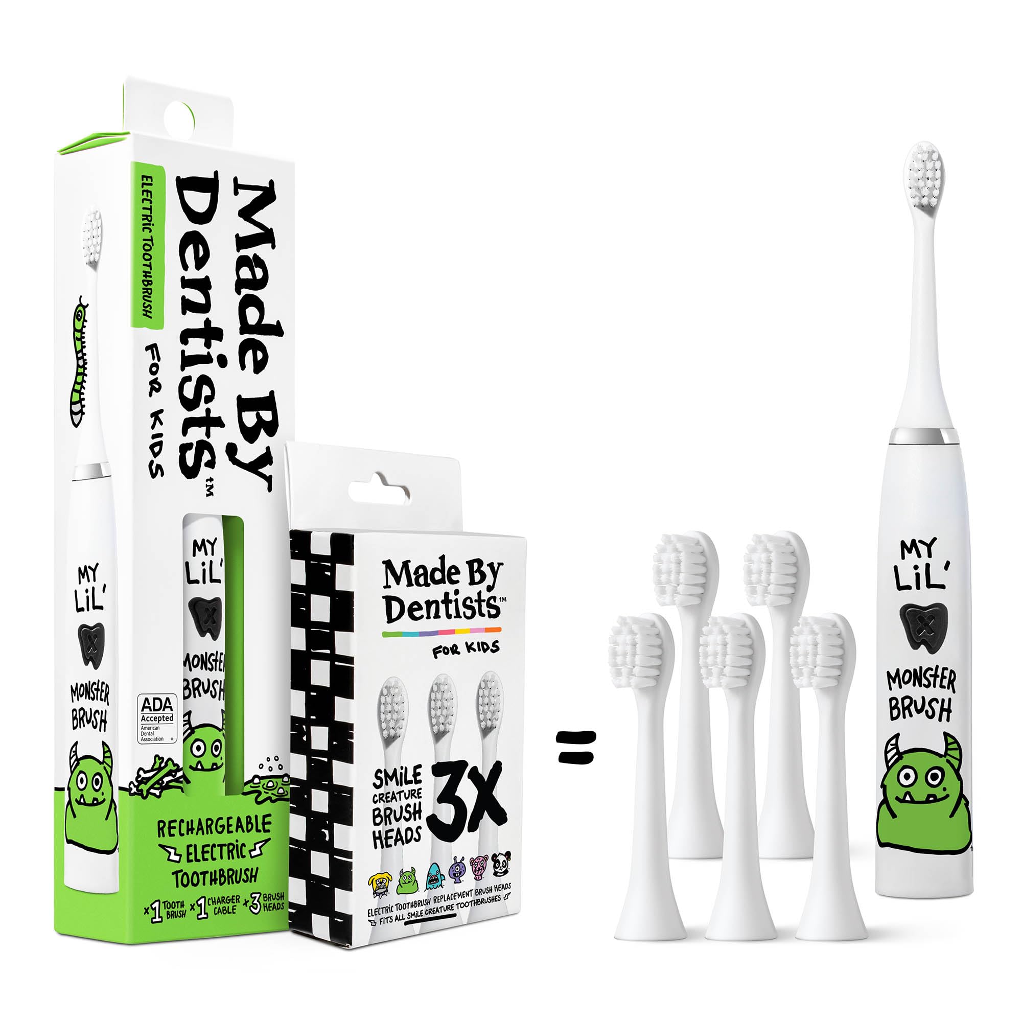 Monster Toothbrush Monster Kids Electric Toothbrush – Made by Dentists, Rechargeable, 2-M ...