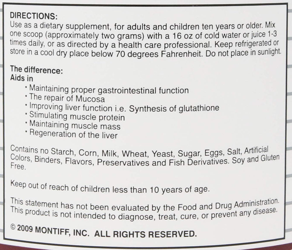 Montiff Amino Starter 100 GMS nutrition label and packaging
