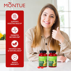 Gummies with apple cider vinegar content and B12 vitamin icon