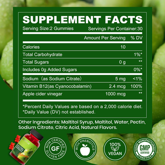 Montue ACV gummies close-up highlighting natural apple flavor.