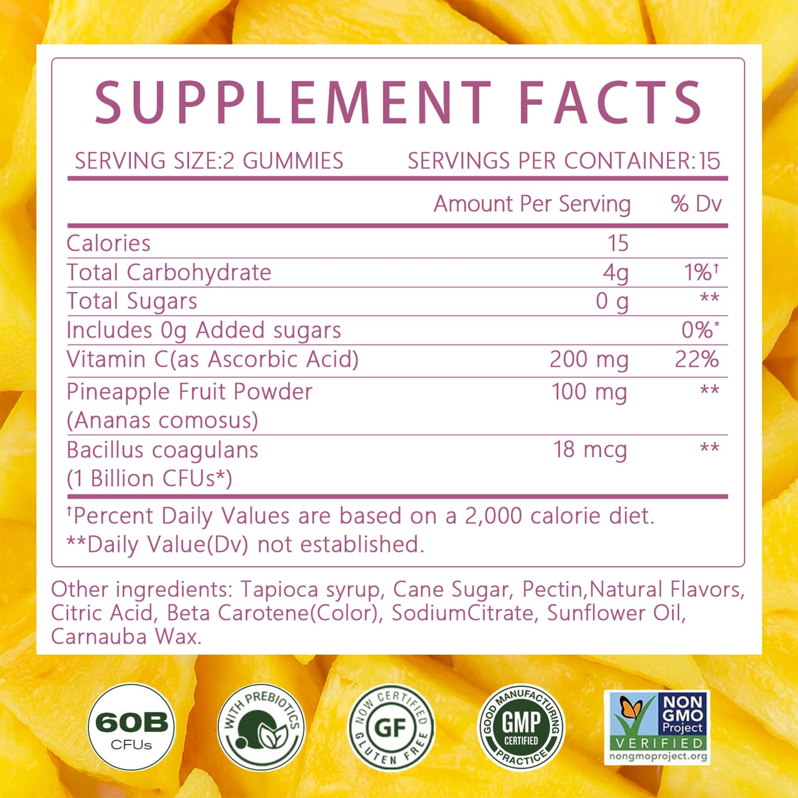 Back view of Montue Gummies bottle showing nutrition information