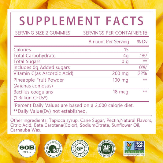Back view of Montue Gummies bottle showing nutrition information